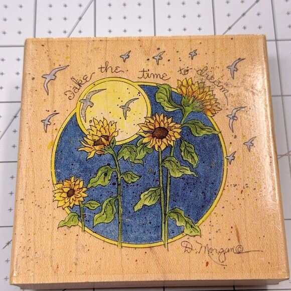 Stamps Happen Other - D Morgan Rubber Stamp Take Time To Dream #60038 Sunflowers Bird Sun Flowers